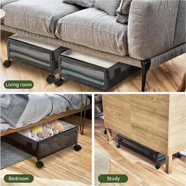 Alt view image 4 of 7 - YORKING Under Bed Storage Containers Drawers -Under-bed cart on wheels with lining and dust cover,Clothes Shoes Organizer with Bags & Zippers, Clear Window & Solid Fabric,2 Pack (Black/S