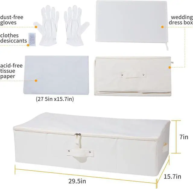 Alt view image 3 of 7 - Yakucho Wedding Dress Box-Wedding Dress Preservation Box with 20 Sheets of Acid Free Tissue Paper for Storage Wedding Dress Storage Box Kit(Beige)