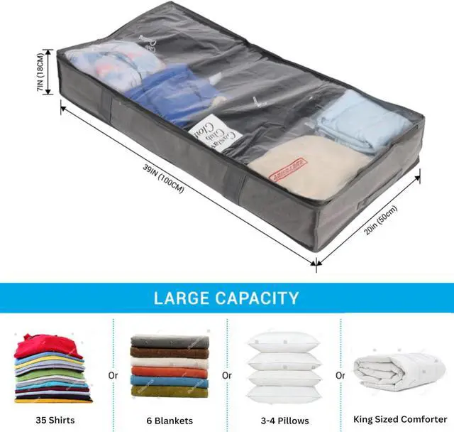 Alt view image 2 of 3 - Mindful Design Under Bed Shoe Storage Organizer  Set of 2 Large Containers, Each Fit 12 Pairs of Shoes  Strong Zipper & Handles  Underbed Organizers for Kids & Adults