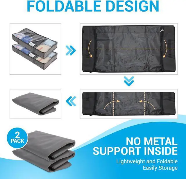 Alt view image 3 of 3 - Mindful Design Under Bed Shoe Storage Organizer  Set of 2 Large Containers, Each Fit 12 Pairs of Shoes  Strong Zipper & Handles  Underbed Organizers for Kids & Adults