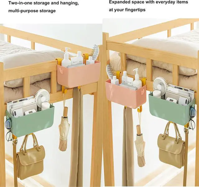Alt view image 2 of 7 - Bedside Organizer Storage Caddy Hanging as Bunk Bed Storage Accessories Handrail Multi Pockets for Dorm Bunk Bed Shelf