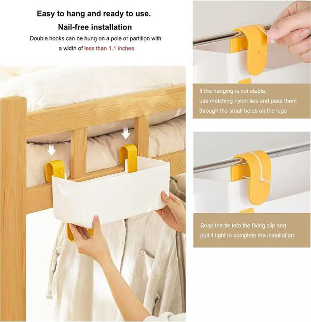 Alt view image 3 of 7 - Bedside Organizer Storage Caddy Hanging as Bunk Bed Storage Accessories Handrail Multi Pockets for Dorm Bunk Bed Shelf