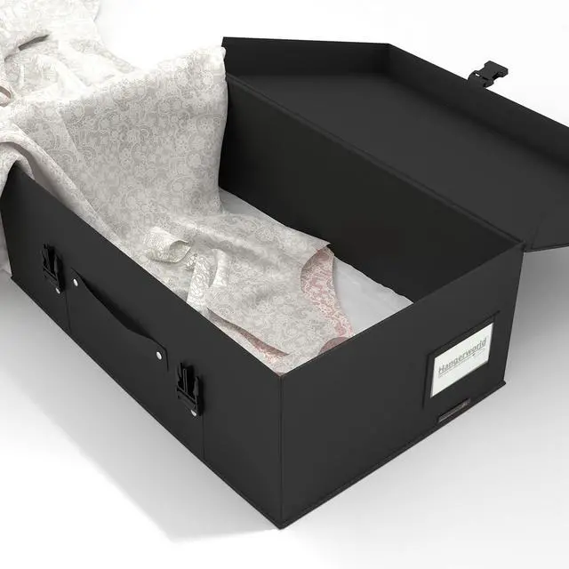 Alt view image 2 of 7 - HANGERWORLD Black Wedding Dress Storage Box for Bridal Gown Preservation, Size Medium, Acid Free Storage Box including Archival Acid Free Tissue Paper, Hand Luggage Size for Travel