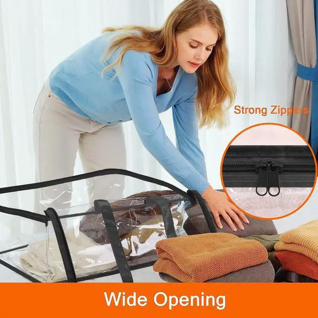 Alt view image 4 of 7 - Vieshful 3 Pack 40L+60L+90L Clear Clothes Storage Bag, Zippered Closet Organizer, Plastic Storage Containers Moving bags for Comforter, Blanket, Bedding, Duvet, Toys