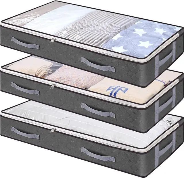 Main image of Vieshful 3 Pack Underbed Storage Bags 75L Foldable Clothes Bag Large Capacity Storage Containers with Clear Window Reinforced Handles Zippered Organizer Non-Woven for Comforters Blankets Bedding