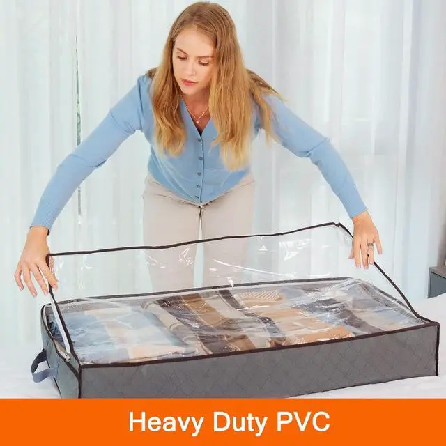 Alt view image 4 of 7 - Vieshful 3 Pack Underbed Storage Bags 75L Foldable Clothes Bag Large Capacity Storage Containers with Clear Window Reinforced Handles Zippered Organizer Non-Woven for Comforters Blankets Bedding