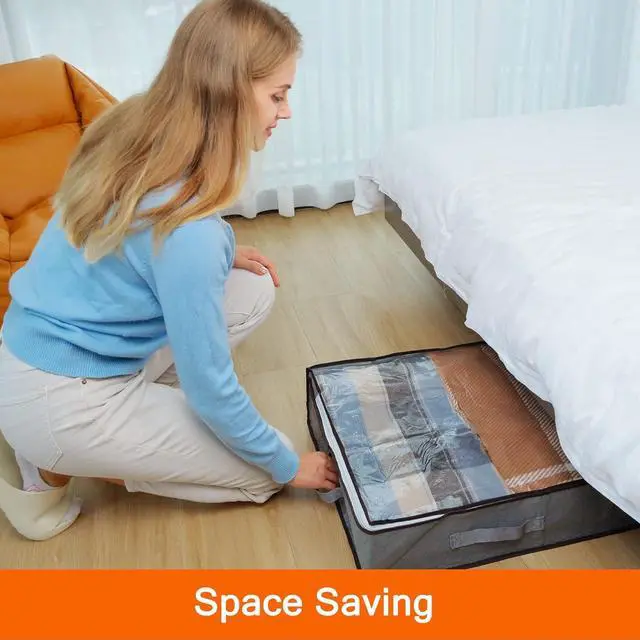 Alt view image 6 of 7 - Vieshful 3 Pack Underbed Storage Bags 75L Foldable Clothes Bag Large Capacity Storage Containers with Clear Window Reinforced Handles Zippered Organizer Non-Woven for Comforters Blankets Bedding