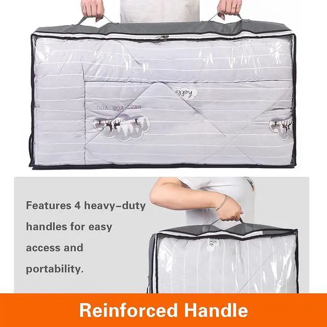 Alt view image 7 of 7 - Vieshful 3 Pack Underbed Storage Bags 75L Foldable Clothes Bag Large Capacity Storage Containers with Clear Window Reinforced Handles Zippered Organizer Non-Woven for Comforters Blankets Bedding