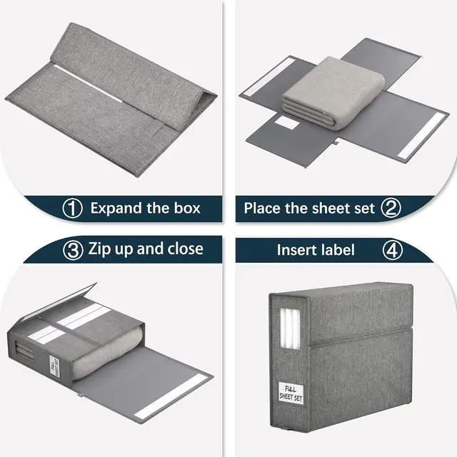 Alt view image 3 of 7 - Furnhome 6 Pack Bed Sheet Storage,2024 Sheet Organizer for King/Queen/Full/Twin, Foldable Sheet Set Organizer, Sheet Storage Cube for Bedding Sheets, Duvet Covers and Pillowcases