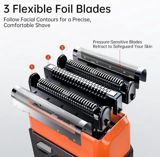 Alt view image 3 of 6 - Electric Razor for Men, Mini Foil Shaver with 3-Blade, USB-C Rechargeable Waterproof Cordless Metal Shaver with Travel Case