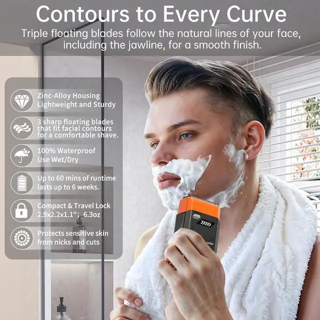 Alt view image 2 of 6 - Electric Razor for Men, Mini Foil Shaver with 3-Blade, USB-C Rechargeable Waterproof Cordless Metal Shaver with Travel Case
