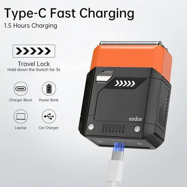 Alt view image 4 of 6 - Electric Razor for Men, Mini Foil Shaver with 3-Blade, USB-C Rechargeable Waterproof Cordless Metal Shaver with Travel Case