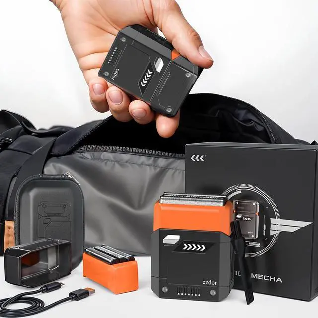 Alt view image 6 of 6 - Electric Razor for Men, Mini Foil Shaver with 3-Blade, USB-C Rechargeable Waterproof Cordless Metal Shaver with Travel Case