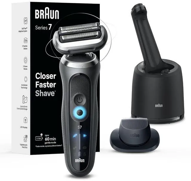 Main image of Braun Electric Shaver for Men, Series 7 7171cc, Wet & Dry Shave, Turbo & Gentle Shaving Modes, Waterproof Foil Shaver with Precision Trimmer, Space Grey