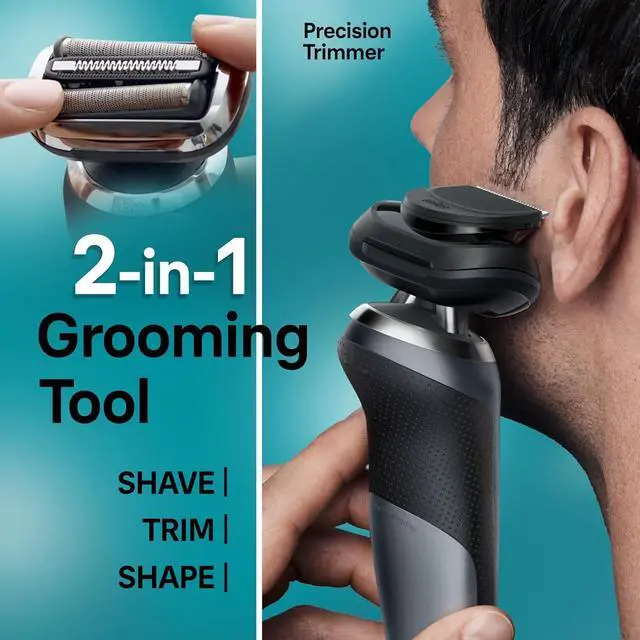 Alt view image 4 of 7 - Braun Electric Shaver for Men, Series 7 7171cc, Wet & Dry Shave, Turbo & Gentle Shaving Modes, Waterproof Foil Shaver with Precision Trimmer, Space Grey