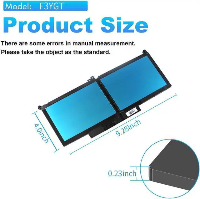 Alt view image 3 of 7 - 60Wh F3YGT Battery Latitude 7480 Battery Replacement for Dell Latitude 12 7000 7280 7290/13 7000 7380 7390 P29S002/14 7000 7480 7490 P28S P28S001 P73G P73G002 Series DM3WC 0DM3WC DM6WC 2X39G 7.6V