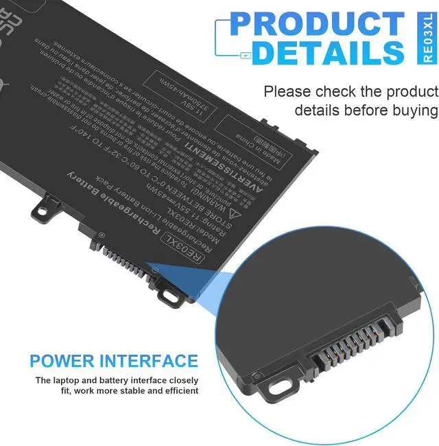 Alt view image 3 of 7 - Fancy Buying RE03XL L32656-005 Laptop Battery for HP ProBook 430 440 445 450 455R G6 G7 Series ZHAN 66 Pro 13 14 15 G2 G3 Series L32407-AC1 L32407-2B1 L32407-541 HSTNN-OB1C HSTNN-UB7R HSTNN-DB9A