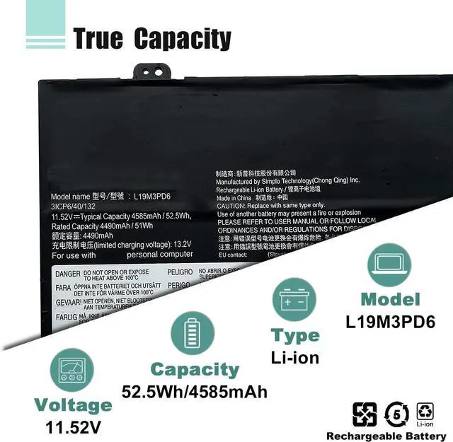 Alt view image 3 of 7 - L19M3PD6 L19C3PD6 L19D3PD6 Laptop Battery Replacement for Lenovo ideapad Flex 5-14IIL05 5-14ITL05 5-14ARE05 5-14ALC05 5-15IIL05 5-15ALC05 81X1 81X2 81X3 82HU 82HT 82HV L19L3PD6 (11.52V 52.5Wh)