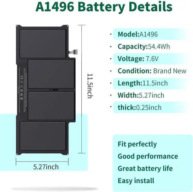Alt view image 2 of 6 - A1405 A1466 Laptop Battery for MacBook Air 13 inch A1466(Mid 2012, Mid 2013, Early 2014, Early 2015, 2017) A1369(Late 2010, Mid 2011 Version) fits A1496 A1377 [EMC :2925, 2469, 2559, 2392, 2632, 3178]
