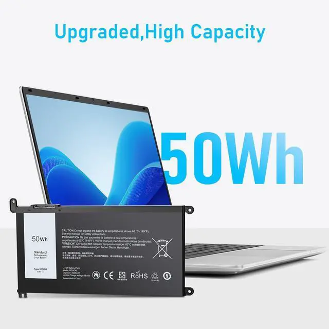 Alt view image 2 of 7 - Upgraded 50Wh WDX0R Laptop Battery Replacement for Dell Inspiron 13 15 5000 7000 Series 5378 7378 5570 7573 7579 Latitude 3500 3580 WDXOR P69G 3CRH3 P58F and More