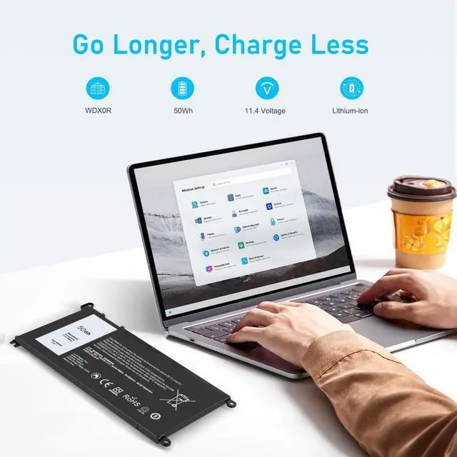 Alt view image 4 of 7 - Upgraded 50Wh WDX0R Laptop Battery Replacement for Dell Inspiron 13 15 5000 7000 Series 5378 7378 5570 7573 7579 Latitude 3500 3580 WDXOR P69G 3CRH3 P58F and More