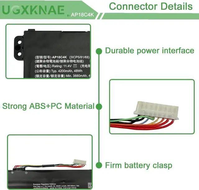 Alt view image 3 of 7 - AP18C4K Battery Replacement for Acer Aspire 5 A515-43 A515-43G A515-43-R057 A515-43-R19L A515-44 A515-44G Spin 3 SP314-54N SP314-54N-54XS A515-43-R057 A515-44G-R26L 11.4V 48Wh