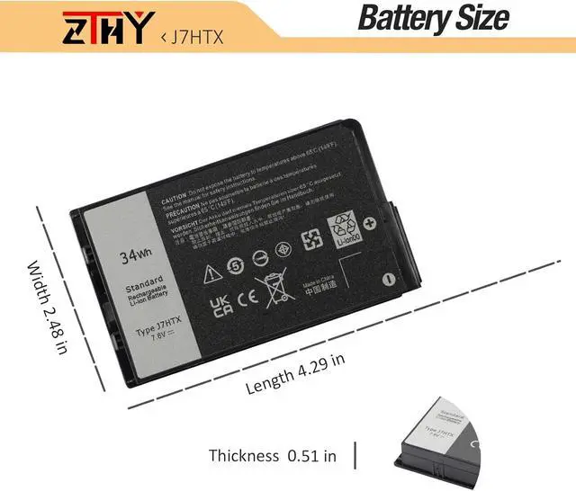 Alt view image 7 of 7 - ZTHY J7HTX 7XNTR Battery Compatible with Dell Latitude 7202 7212 7220 Rugged Extreme Tablet Series FH8RW J82G5 2JT7D 02JT7D VW5Y4 451-BBOR 451-BCCO 451-BCDH T03H T03H001 T03H002 7.6V 34Wh 4342mAh