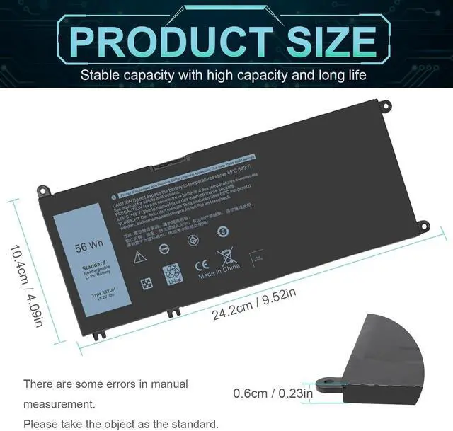 Alt view image 3 of 6 - 33YDH laptop Battery replacement for Dell Inspiron 17 7000 7786 7779 7773 7778 G3 G5 G7 3579 3779 5587 7588 15 7577 Latitude 13 3380 14 3490 15 3590 3580 99NF2 PVHT1 P72F 81PF3 081PF3 P30E001 56WH