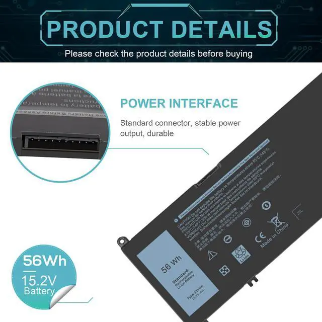 Alt view image 4 of 6 - 33YDH laptop Battery replacement for Dell Inspiron 17 7000 7786 7779 7773 7778 G3 G5 G7 3579 3779 5587 7588 15 7577 Latitude 13 3380 14 3490 15 3590 3580 99NF2 PVHT1 P72F 81PF3 081PF3 P30E001 56WH