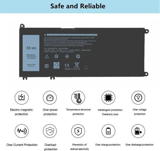Alt view image 5 of 6 - 33YDH laptop Battery replacement for Dell Inspiron 17 7000 7786 7779 7773 7778 G3 G5 G7 3579 3779 5587 7588 15 7577 Latitude 13 3380 14 3490 15 3590 3580 99NF2 PVHT1 P72F 81PF3 081PF3 P30E001 56WH