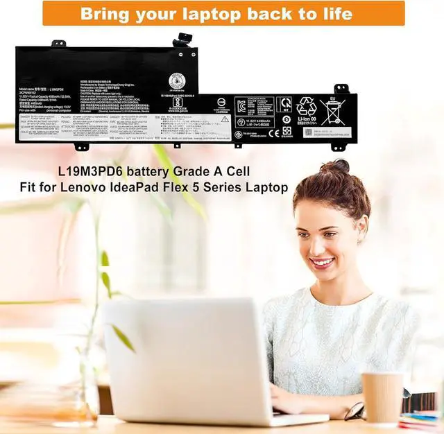 Alt view image 2 of 7 - L19M3PD6 L19C3PD6 L19D3PD6 Laptop Battery Replacement for Lenovo ideapad Flex 5-14IIL05 5-14ITL05 5-14ARE05 5-14ALC05 5-15IIL05 5-15ALC05 81X1 81X2 81X3 82HU 82HT 82HV L19L3PD6 (11.52V 52.5Wh)