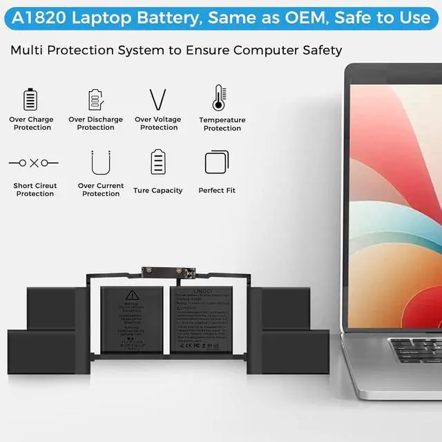 Alt view image 2 of 7 - A1820 A1707 Battery Replacement for MacBook Pro A1707 (2016, 2017) 15-inch A1820 Battery EMC 3072 EMC 3162 (11.4V 78Wh 6667mAh)