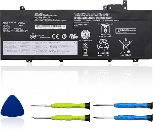 Main image of L17L3P71 L17M3P71 Laptop Battery Compatible with Lenovo ThinkPad T480S Series Notebook 01AV478 SB10K97620 01AV479 SB10K97621 L17M3P72 01AV480 SB10K97622 11.58V 57Wh 4920mAh