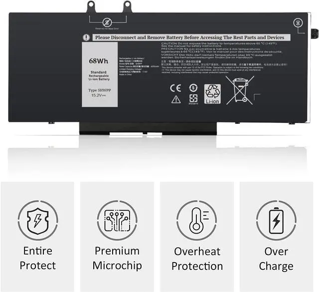 Alt view image 2 of 5 - 3HWPP Laptop Battery Compatible for Dell Latitude 5401 5410 5411 5501 5510 5511, Precision 3541 3551 Inspiron 17 7500/7506 2-in-1 Black Series Notebook 03HWPP 10X1J N2NLL 1VY7F 15.2V 68Wh