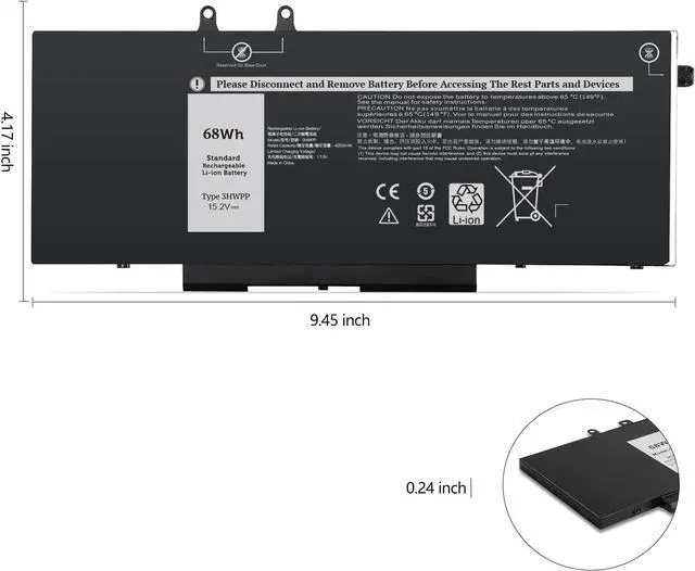 Alt view image 3 of 5 - 3HWPP Laptop Battery Compatible for Dell Latitude 5401 5410 5411 5501 5510 5511, Precision 3541 3551 Inspiron 17 7500/7506 2-in-1 Black Series Notebook 03HWPP 10X1J N2NLL 1VY7F 15.2V 68Wh