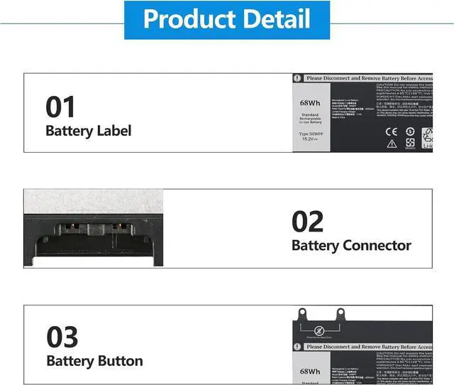 Alt view image 5 of 5 - 3HWPP Laptop Battery Compatible for Dell Latitude 5401 5410 5411 5501 5510 5511, Precision 3541 3551 Inspiron 17 7500/7506 2-in-1 Black Series Notebook 03HWPP 10X1J N2NLL 1VY7F 15.2V 68Wh