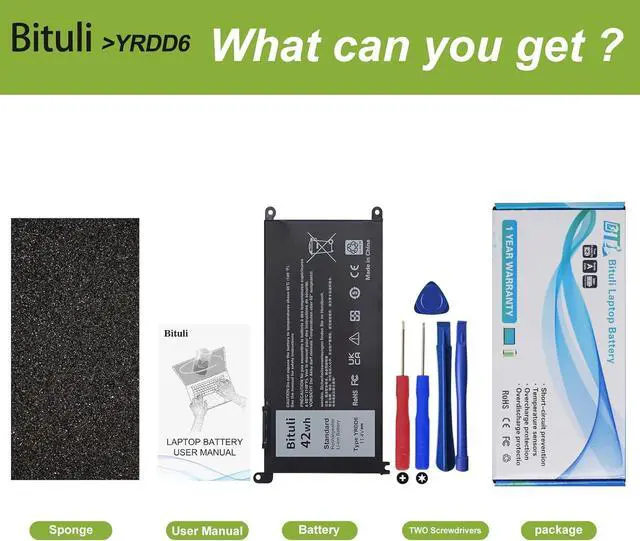 Alt view image 6 of 6 - YRDD6 1VX1H Battery for Dell Inspiron 5482 5485 7586 3583 5491 5591 5481 3310 2-in-1 5593 5584 3493 3593 3793 5480 3582 5581 5590 3584 5493 5585 5594 5598 3501 P93G001 VM732 Vostro 3491 5490
