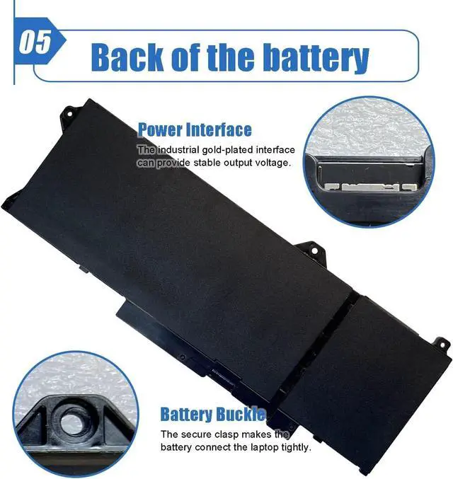 Alt view image 6 of 6 - GRT01 64Wh Laptop Battery Replacement for Dell Latitude 14 5421 5431 15 5521 5531 Precision 3470 3561 3571 Alienware m17 R5 AMD Series R05P0 00P3TJ 0P3TJ VXD57 05RGW 15.2V 4-Cell