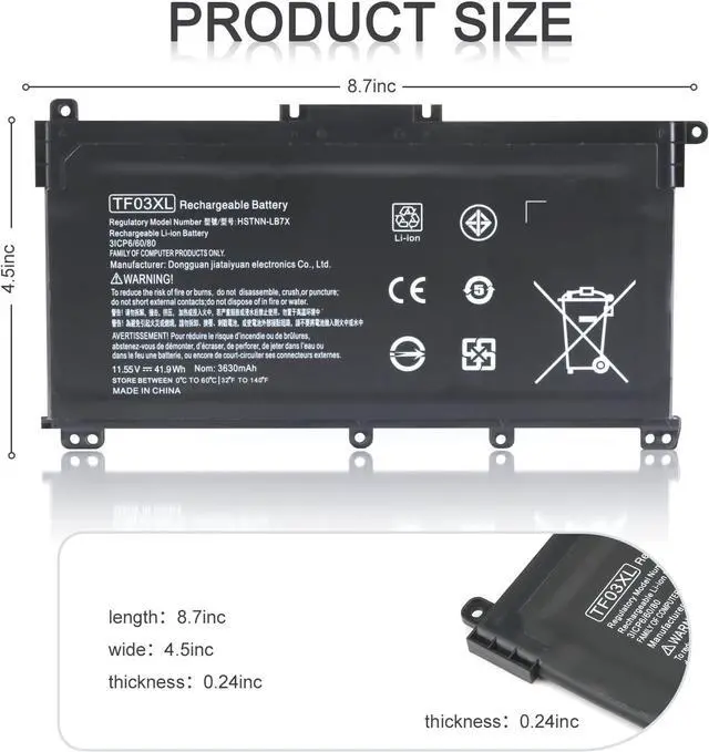 Alt view image 2 of 6 - TF03XL 920070-855 Spare Battery for HP Pavilion x360 14m-cd0001dx 14m-cd0003dx 15-cc0xx 15-cc023cl 15-cc123cl 15-cc050wm 17-ar050wm 15-cc 15-cd 14-bf 14-bf050wm Serie tpn-q190920046-121