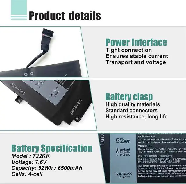 Alt view image 4 of 7 - 722KK Battery Replacement for Dell XPS 13 9300 (2020), XPS 13 9310 (2020), XPS 13 9380 (2020) P117G P117G002 P117G001 Series
