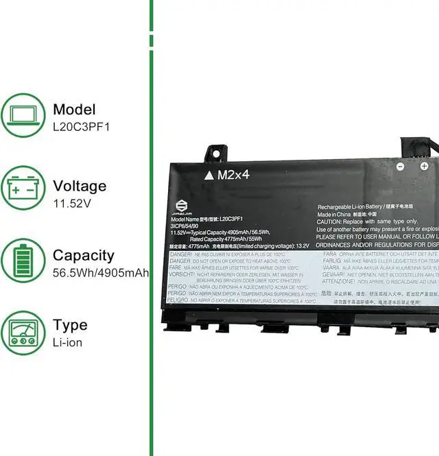 Alt view image 2 of 6 - L20C3PF1 SB11B44632 5B11B44626 Laptop Battery Replacement for Lenovo IdeaPad 5 Pro 14ARH7 14IAP7 14ACN6 Series L20M3PF1 SB11B44631 5B11B44633 L20D3PF0 SB11B44634 5B11B44625 11.52V 56.5Wh