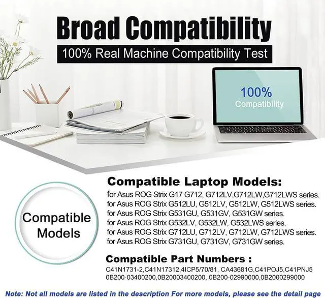 Alt view image 6 of 7 - C41N1731-2 Laptop Battery Compatible with Asus ROG Strix G17 G712 G712LU,G712LV G712LW G712LWS,G512LU G512LV G512LW G512LWS,G531GU G531GV G531GW,G532LV G532LW G532LWS,G731GU G731GV G731GW