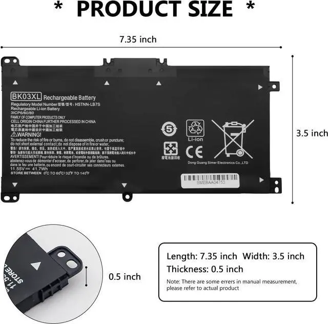 Alt view image 2 of 7 - BK03XL Laptop Battery for HP Pavilion X360 14-BA 14M-BA Series 14-BA253CL 14M-BA114DX 14M-BA011DX 14-BA1XX 14-BA2XX 14-BA153CL 14-BA125CL 14M-BA013DX 14-BA175NR 14M-BA1XX 14M-BA0XX(11.55V/41.7Wh)