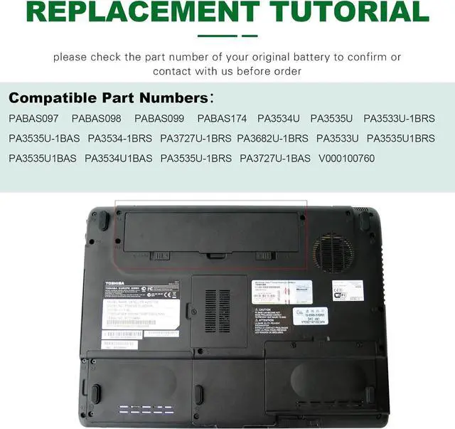 Alt view image 5 of 7 - TREE.NB Laptop Battery for Toshiba PA3534U-1BRS Toshiba Satellite A200 A205 L201 L202 L203 L205 L300 L300D L305 L305D 11.1V 5200mAh Black
