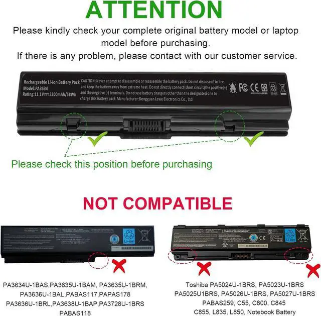 Alt view image 6 of 7 - TREE.NB Laptop Battery for Toshiba PA3534U-1BRS Toshiba Satellite A200 A205 L201 L202 L203 L205 L300 L300D L305 L305D 11.1V 5200mAh Black