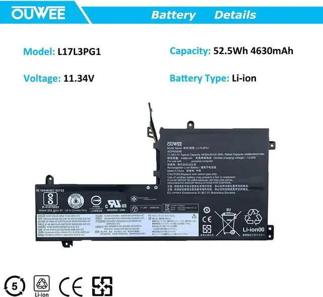 Alt view image 2 of 5 - L17L3PG1 L17C3PG1 L17M3PG1 Laptop Battery Compatible with Lenovo Legion Y530-15ICH Y7000 2019 1050 Y7000-2019-PG0 Y540-15IRH-PG0 Y7000P Series Notebook L17M3PG3 11.34V 52.5Wh
