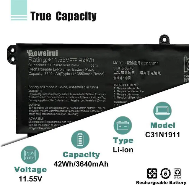 Alt view image 3 of 7 - C31N1911 B31N1911 Laptop Battery for VivoBook Flip 14 X1702ZA D413DA TP420IA F413JA TM420IA R413DA X413FA S433EA M413DA K413FA X421DA X421EA X421EP X421EQ V4050FA V433FA S4600FA