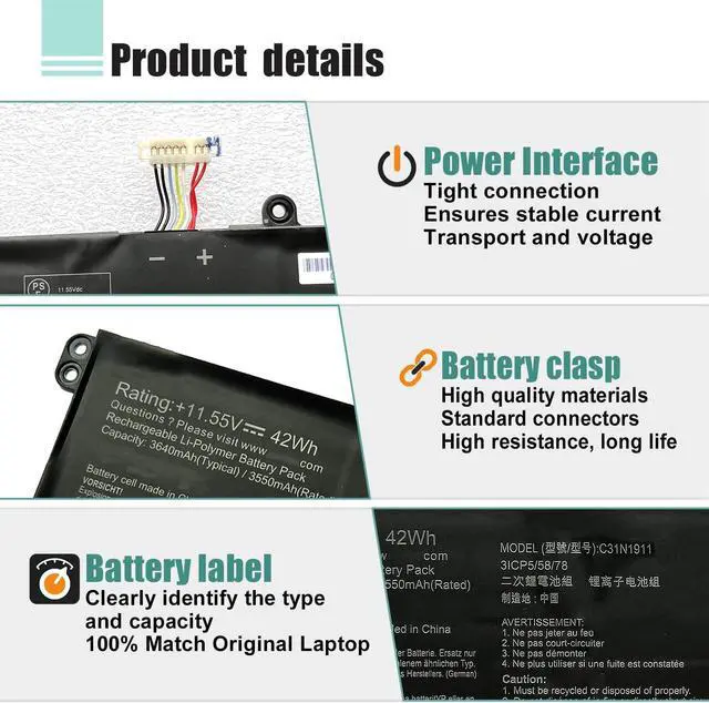 Alt view image 4 of 7 - C31N1911 B31N1911 Laptop Battery for VivoBook Flip 14 X1702ZA D413DA TP420IA F413JA TM420IA R413DA X413FA S433EA M413DA K413FA X421DA X421EA X421EP X421EQ V4050FA V433FA S4600FA