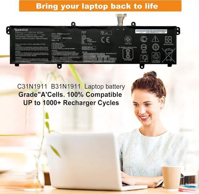 Alt view image 2 of 7 - C31N1911 B31N1911 Laptop Battery for VivoBook Flip 14 X1702ZA D413DA TP420IA F413JA TM420IA R413DA X413FA S433EA M413DA K413FA X421DA X421EA X421EP X421EQ V4050FA V433FA S4600FA