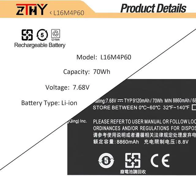 Alt view image 3 of 7 - L16M4P60 L16C4P61 Laptop Battery Replacement for Lenovo Yoga 920 920-13IKB 920-131KB 920-13IKB-80Y7 80Y8 81TF Glass Ideapad Flex Pro-13IKB Yoga 6 Pro 13IKB Series 5B10W67249 5B10N17665 7.68V 70Wh